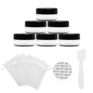 SumDirect 5 Gram Cosmetic Containers - 100Pcs Sample Jars with Lids, Small Plastic Makeup Sample Containers with 10Pcs Organza Bags and a Scoop