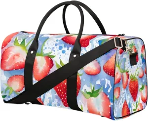 Summer Fruits Strawberry Travel Duffel Bag for Women Men Waterproof Foldable Overnight Weekender Bag Large Capacity Sports Gym Bag