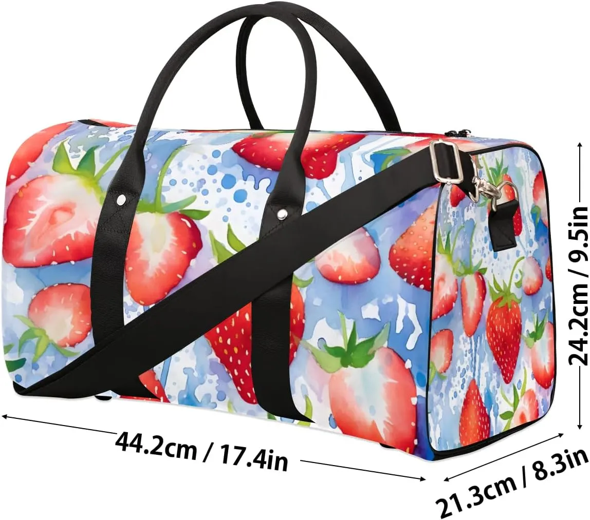 Summer Fruits Strawberry Travel Duffel Bag for Women Men Waterproof Foldable Overnight Weekender Bag Large Capacity Sports Gym Bag