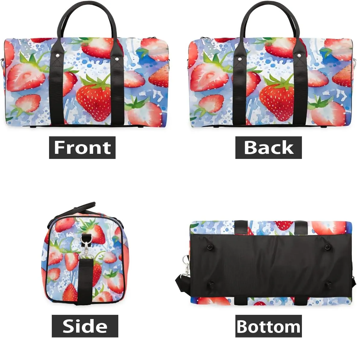 Summer Fruits Strawberry Travel Duffel Bag for Women Men Waterproof Foldable Overnight Weekender Bag Large Capacity Sports Gym Bag