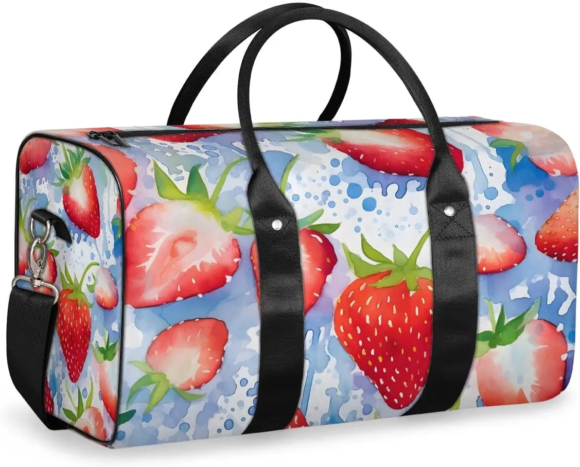 Summer Fruits Strawberry Travel Duffel Bag for Women Men Waterproof Foldable Overnight Weekender Bag Large Capacity Sports Gym Bag
