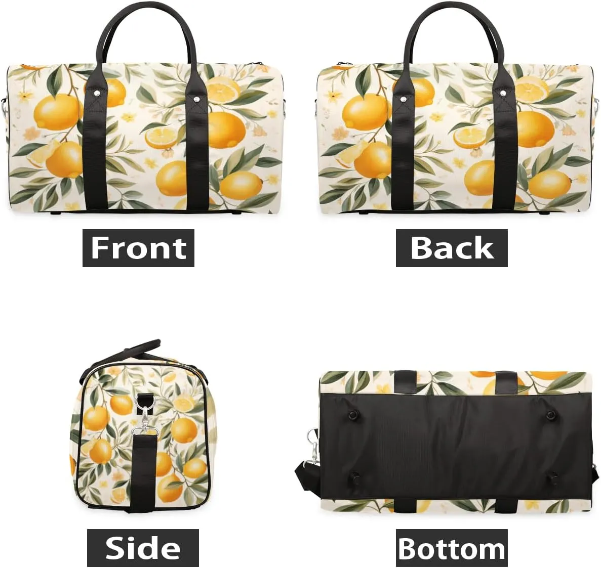 Summer Lemon Leaves Travel Duffel Bag for Women Men Waterproof Foldable Overnight Weekender Bag Large Capacity Sports Gym Bag