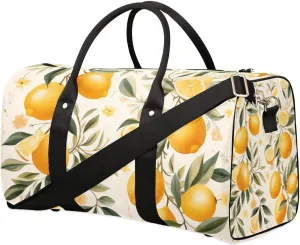 Summer Lemon Leaves Travel Duffel Bag for Women Men Waterproof Foldable Overnight Weekender Bag Large Capacity Sports Gym Bag