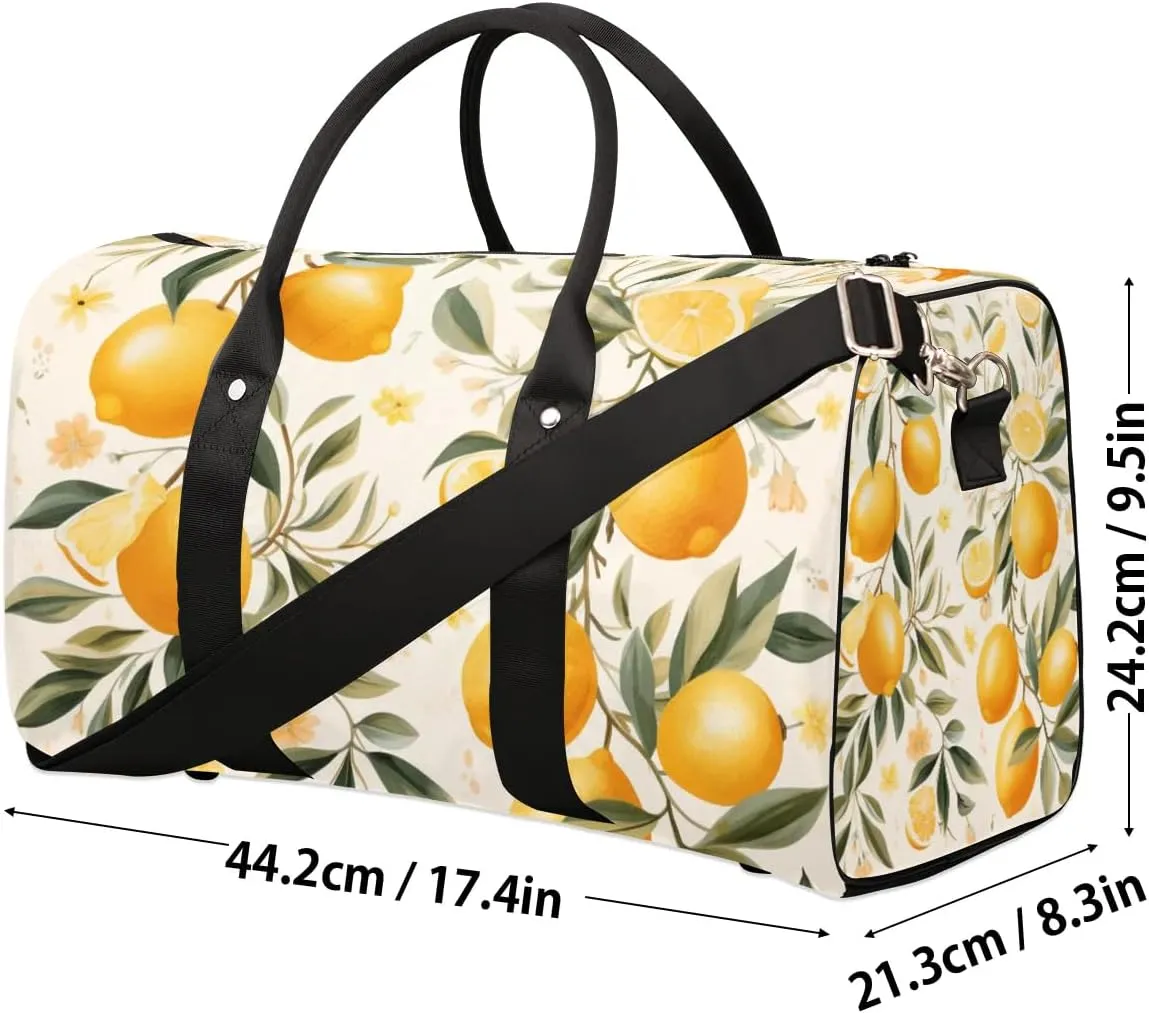 Summer Lemon Leaves Travel Duffel Bag for Women Men Waterproof Foldable Overnight Weekender Bag Large Capacity Sports Gym Bag
