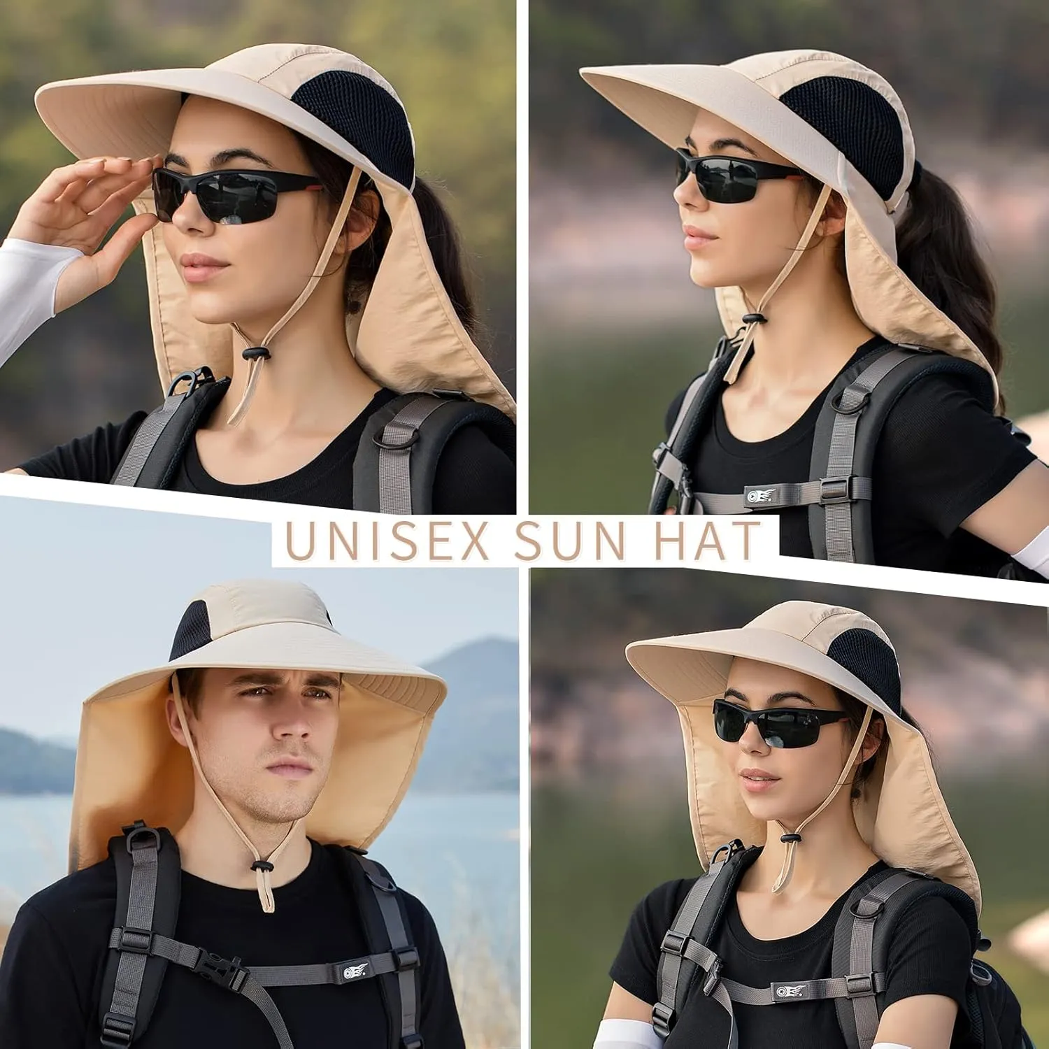 Sun Hat for Men Women with Neck Flap,UPF 50  UV Protective Hiking Fishing Hats,Wide Brim Sun Hat for Women&Men