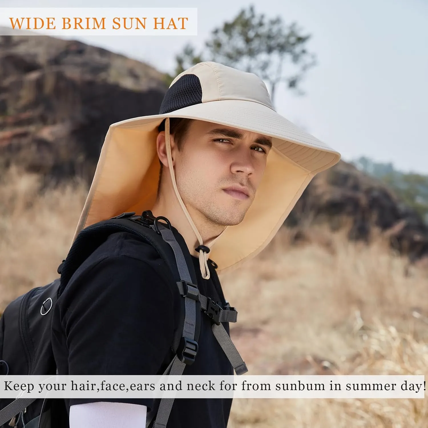 Sun Hat for Men Women with Neck Flap,UPF 50  UV Protective Hiking Fishing Hats,Wide Brim Sun Hat for Women&Men