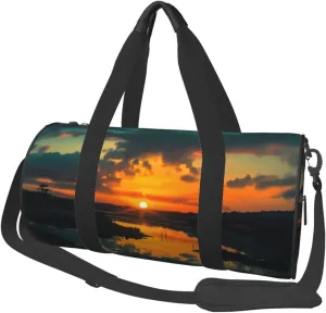 Sunset Dawn Travel Duffle Bag Carry On Weekender Overnight Bag Sport Gym Bag for Women Men Foldable Travel Duffle Round Duffle Bag for Travel Sports Gym