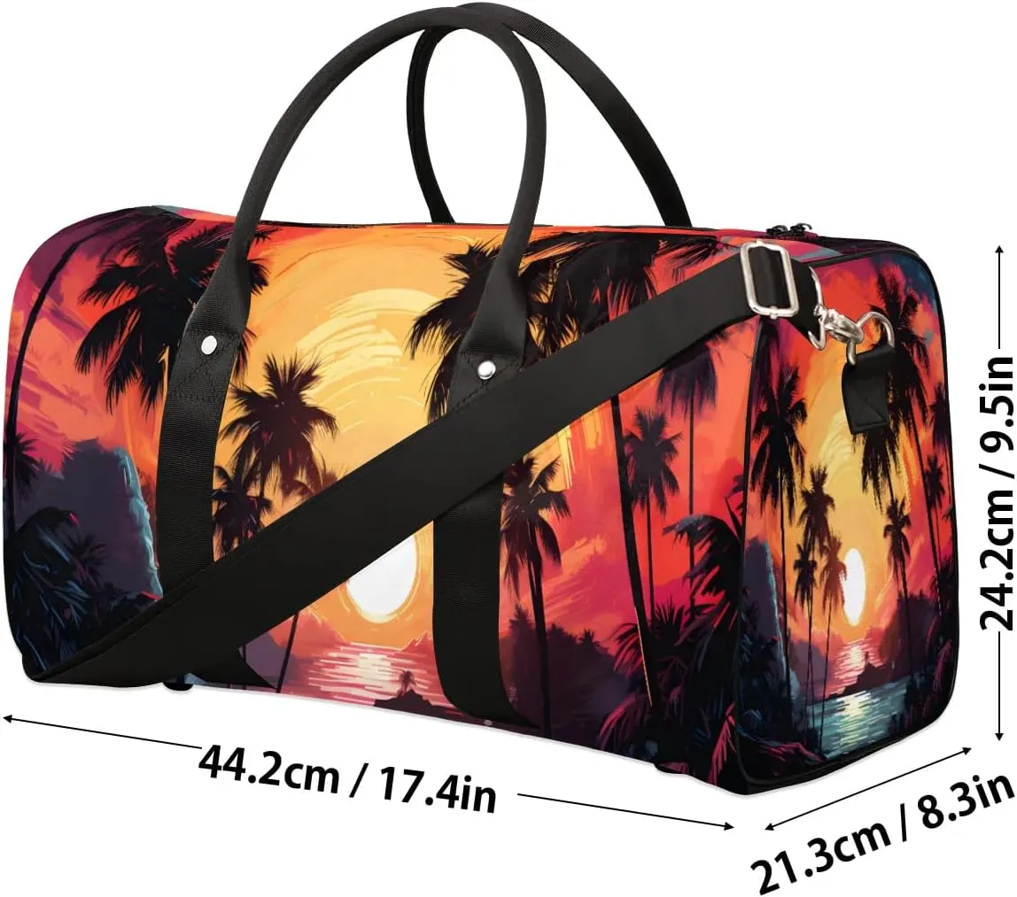 Sunset Palm Tree Travel Duffel Bag for Women Men Waterproof Foldable Overnight Weekender Bag Large Capacity Sports Gym Bag