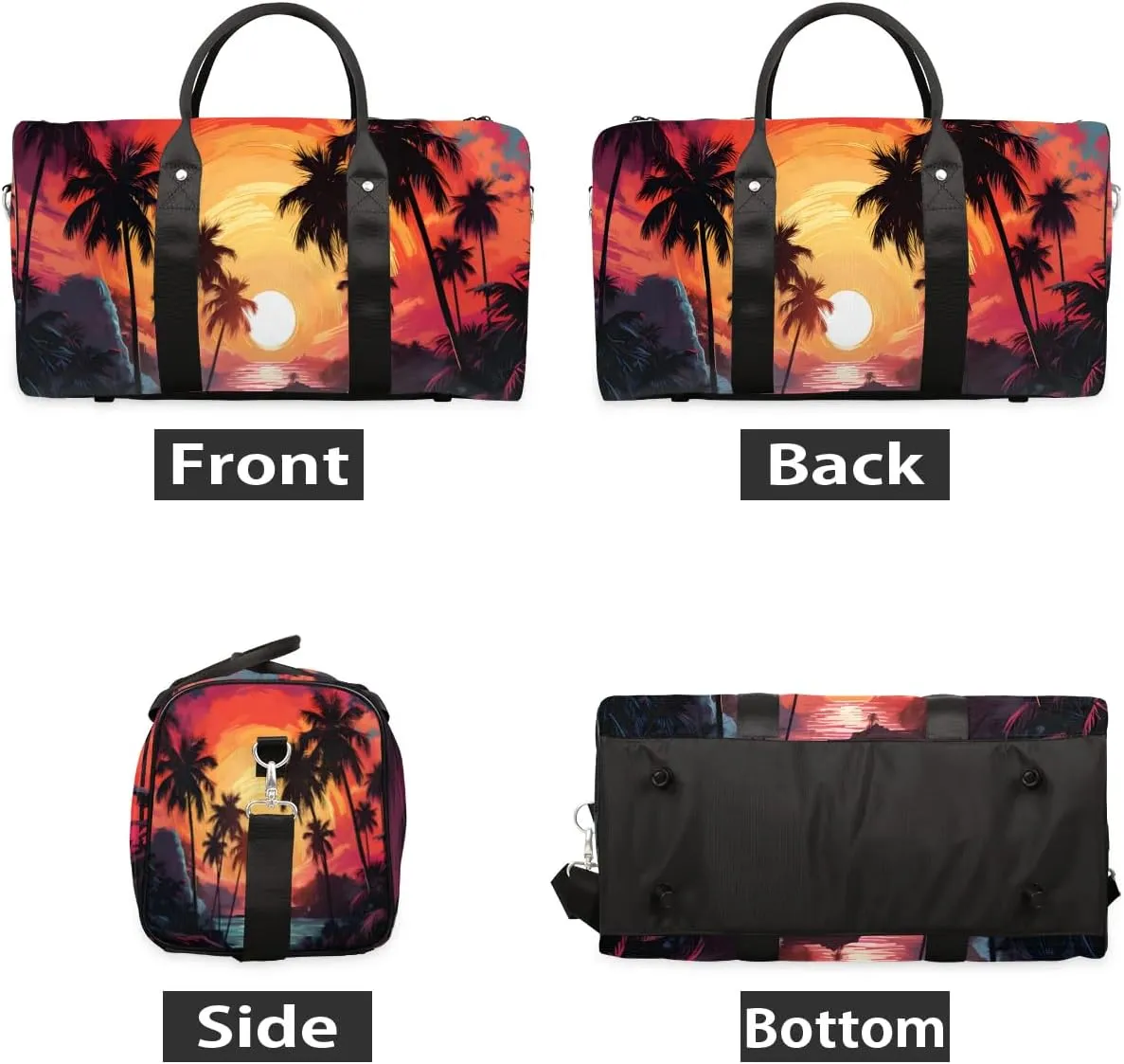 Sunset Palm Tree Travel Duffel Bag for Women Men Waterproof Foldable Overnight Weekender Bag Large Capacity Sports Gym Bag