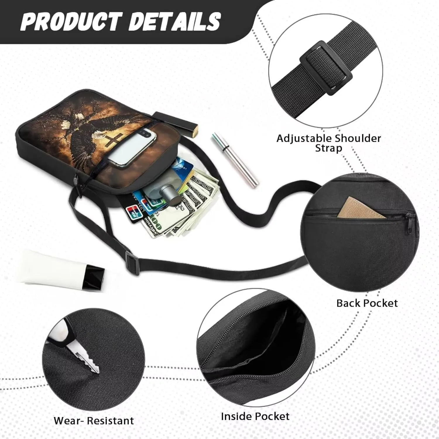 Suobstales Crossbody Bag for Women Men, Small Sling Pack Handbag for Work Business, Lightweight Messenger Shoulder Travel Bag