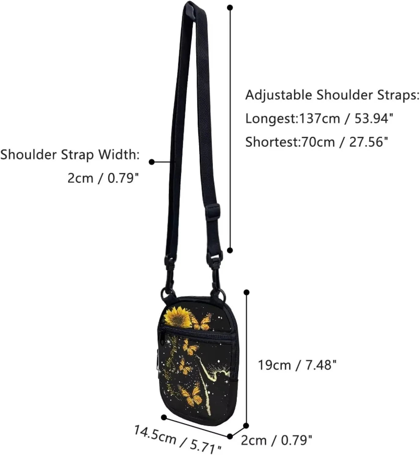 Suobstales Messenger Bag for Women Crossbody Zipper Bag with Adjustable Strap Portable Phone Purse Shoulder Handbag