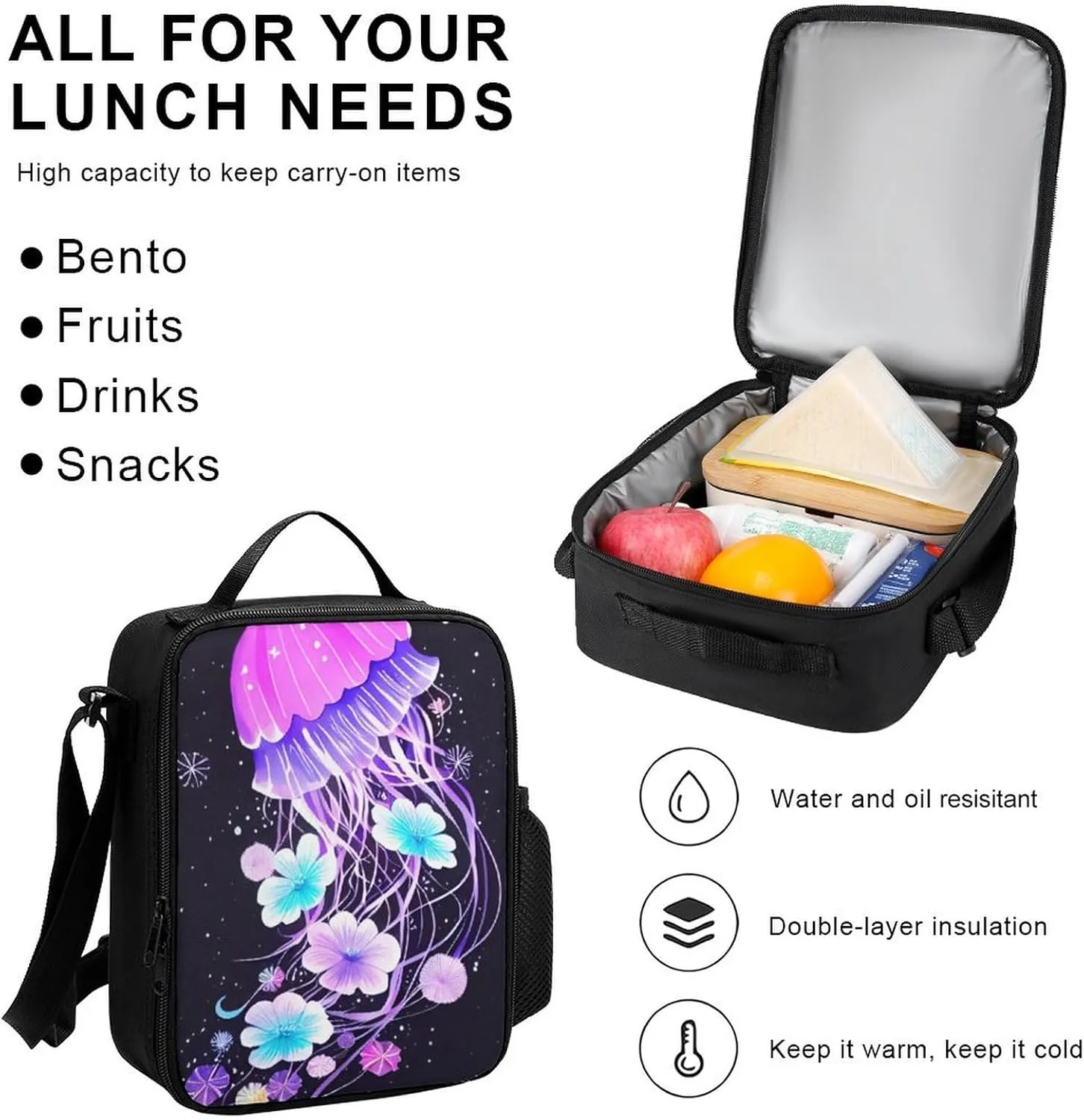 Supdreamc Backpack Sets Daypack Big Capacity Carry On Bag Backpack   Lunch Bag   Pencil Case - Magic Flowers Ocean The Jellyfish Pattern Hiking Backpack for Adult