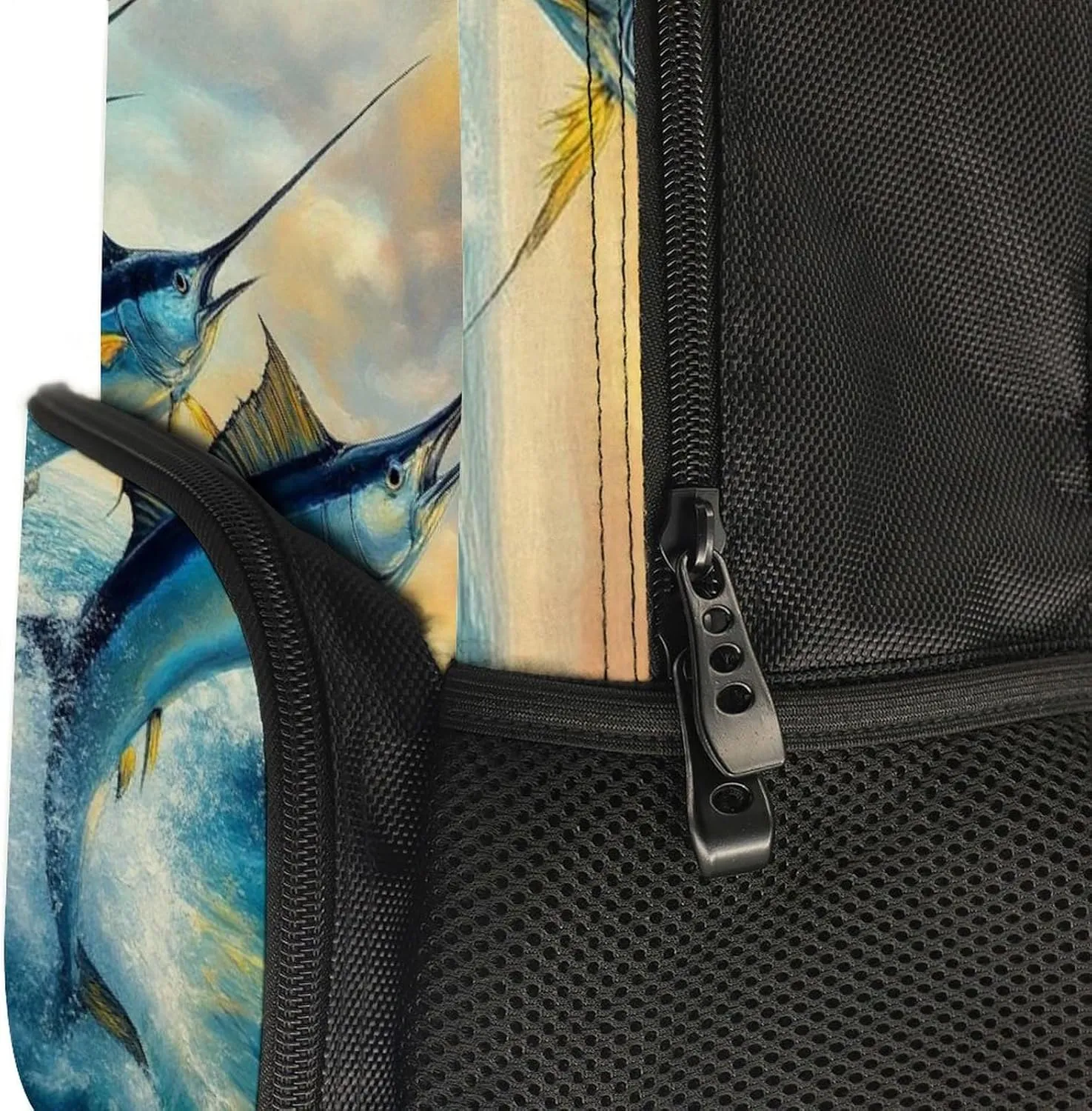 Supdreamc Men Women Polyester Whimsical Fish Painting Daypack Backpack Large Capacity Carry On Bag With Smooth Zippers for Hiking Picnic Walking Cycling
