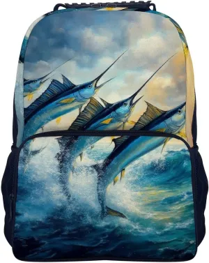 Supdreamc Men Women Polyester Whimsical Fish Painting Daypack Backpack Large Capacity Carry On Bag With Smooth Zippers for Hiking Picnic Walking Cycling