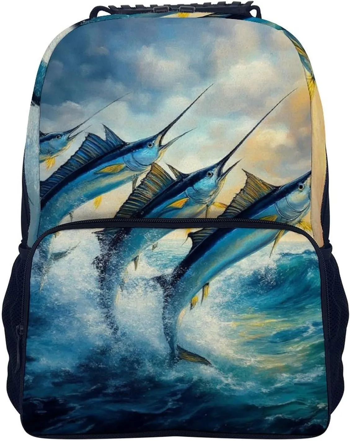 Supdreamc Men Women Polyester Whimsical Fish Painting Daypack Backpack Large Capacity Carry On Bag With Smooth Zippers for Hiking Picnic Walking Cycling
