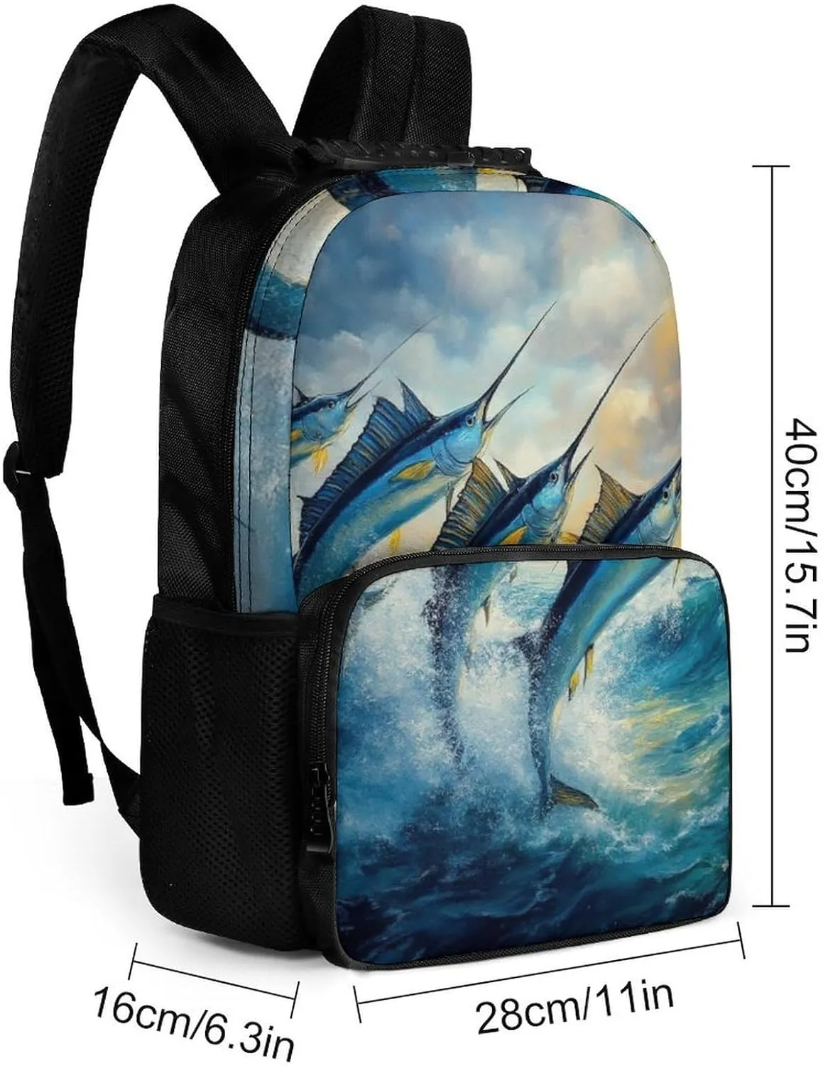 Supdreamc Men Women Polyester Whimsical Fish Painting Daypack Backpack Large Capacity Carry On Bag With Smooth Zippers for Hiking Picnic Walking Cycling