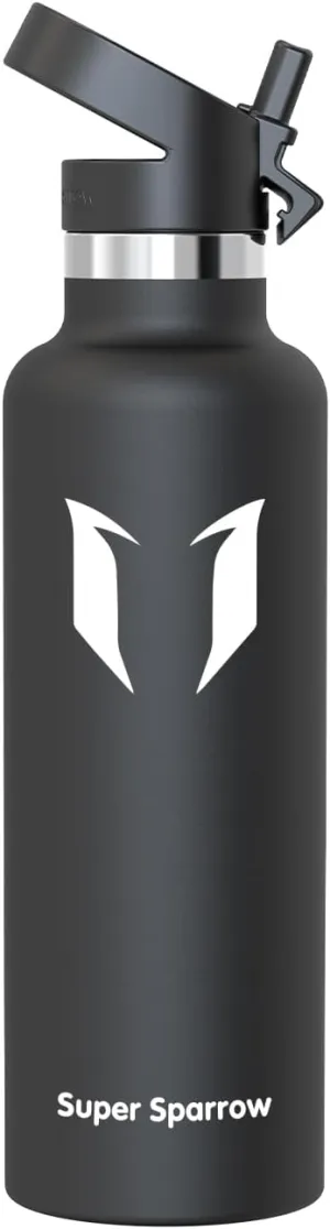 Super Sparrow Water Bottle Insulated - 17 Oz / 25 Oz / 32 Oz - Standard Mouth FlipFlow Flask - BPA Free, Leak Proof Drink Bottle- Ergonomic Straw Water Bottle for Work, Gym, Travel, Sports, Outdoor