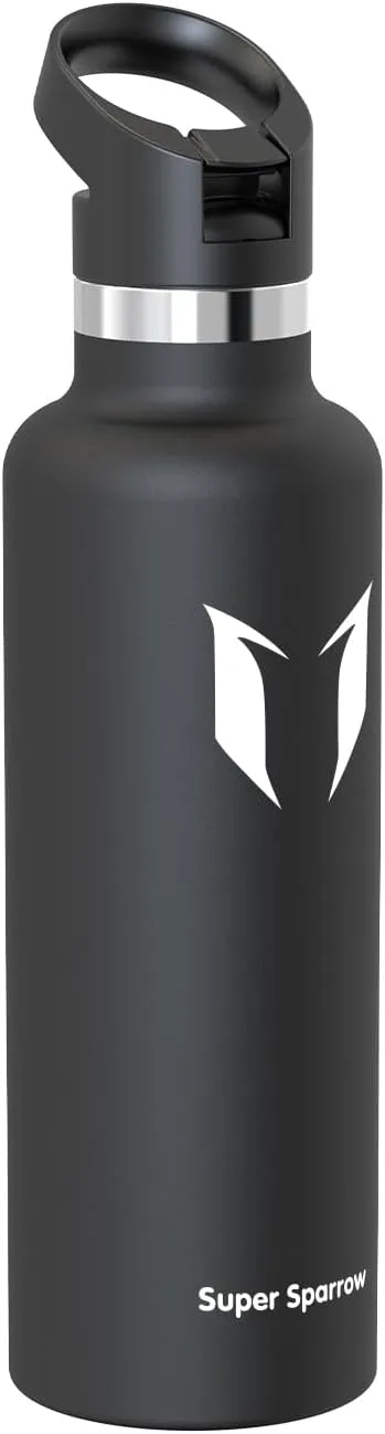 Super Sparrow Water Bottle Insulated - 17 Oz / 25 Oz / 32 Oz - Standard Mouth FlipFlow Flask - BPA Free, Leak Proof Drink Bottle- Ergonomic Straw Water Bottle for Work, Gym, Travel, Sports, Outdoor