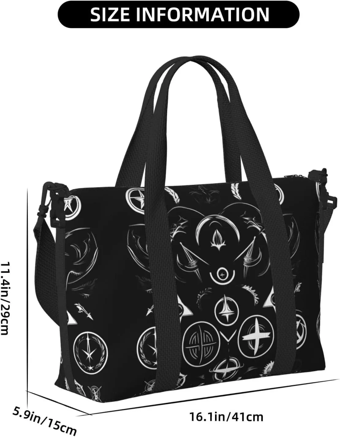 Supernatural Symbols Black Small Duffel Bag Foldable Travel Bag Weekender Bag Overnight Gym Hospital Bags For Women&Men
