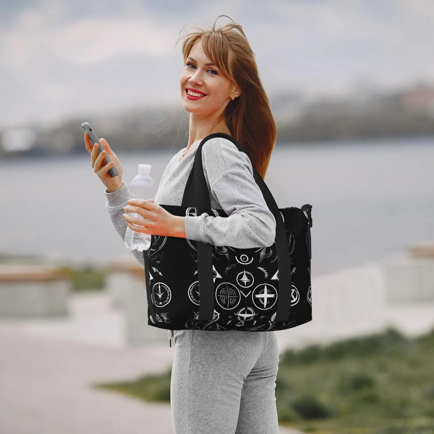 Supernatural Symbols Black Small Duffel Bag Foldable Travel Bag Weekender Bag Overnight Gym Hospital Bags For Women&Men