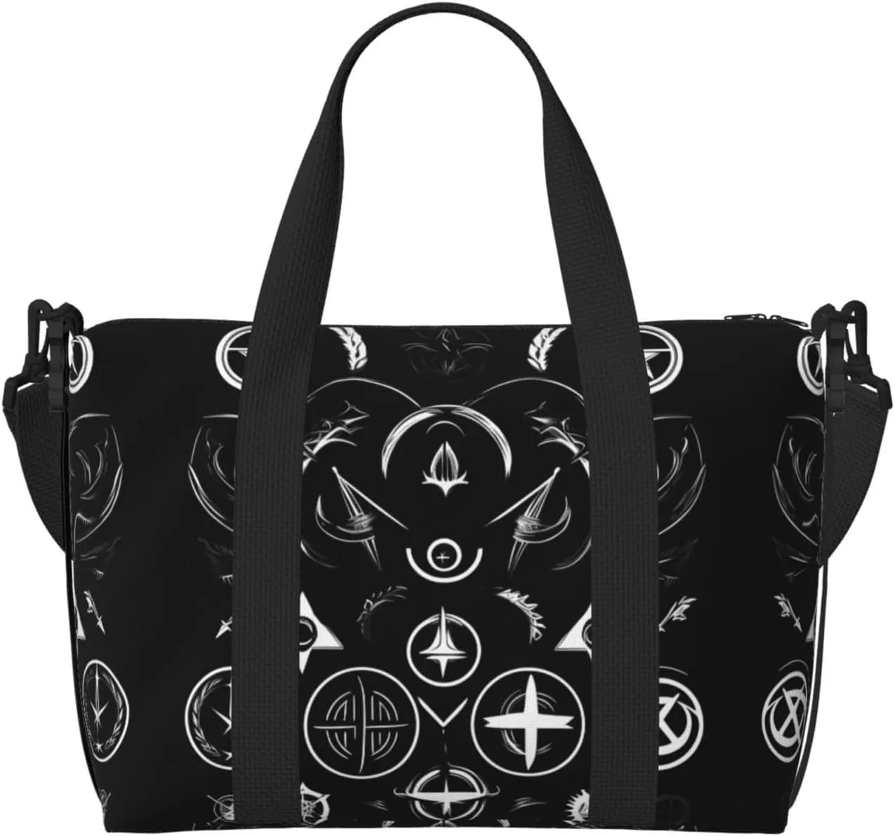 Supernatural Symbols Black Small Duffel Bag Foldable Travel Bag Weekender Bag Overnight Gym Hospital Bags For Women&Men
