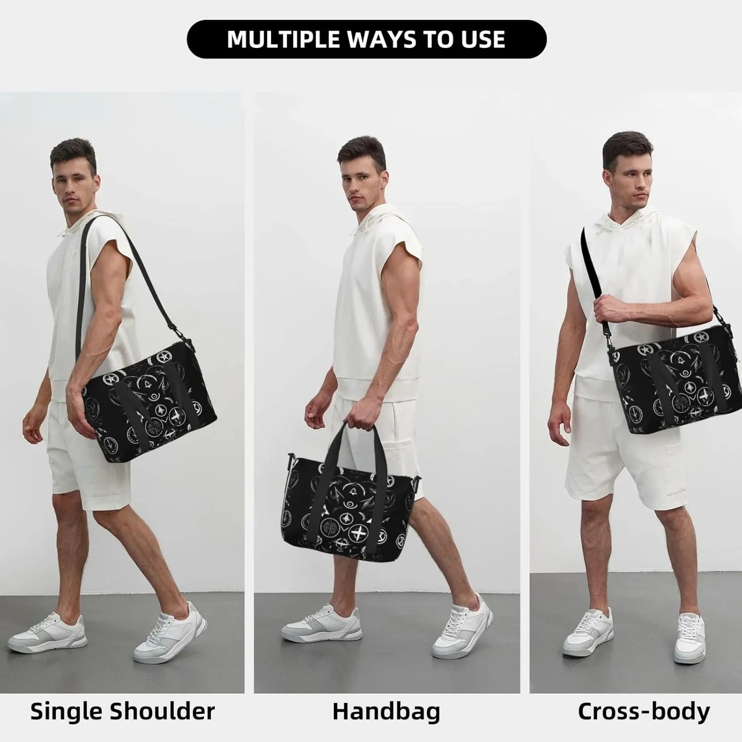 Supernatural Symbols Black Small Duffel Bag Foldable Travel Bag Weekender Bag Overnight Gym Hospital Bags For Women&Men