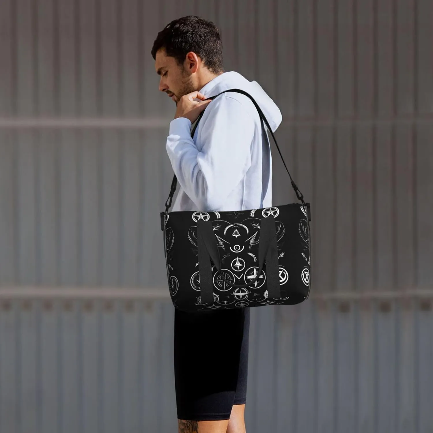Supernatural Symbols Black Small Duffel Bag Foldable Travel Bag Weekender Bag Overnight Gym Hospital Bags For Women&Men