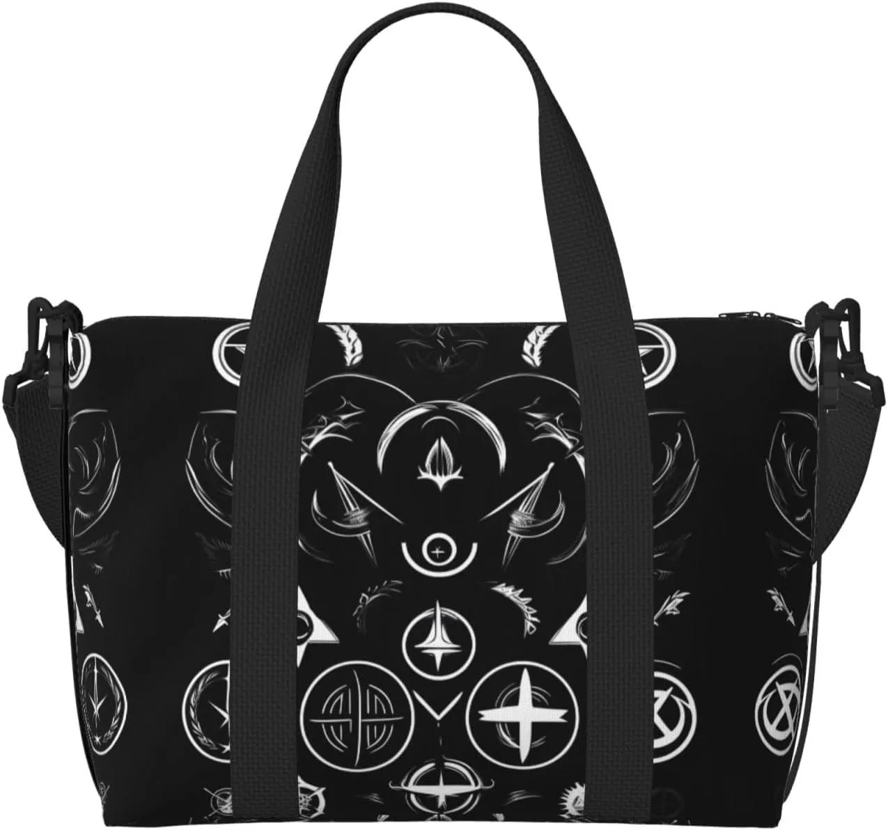 Supernatural Symbols Black Small Duffel Bag Foldable Travel Bag Weekender Bag Overnight Gym Hospital Bags For Women&Men