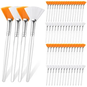 Supkiir 60 Pcs Fan Facial Brush Multi Use Mask Brush Slim Soft, Face Mask Applicator Makeup Cosmetic Skincare Tools for Women Girls Esthetician Mud Clay Mask Cream Drawing Orange White