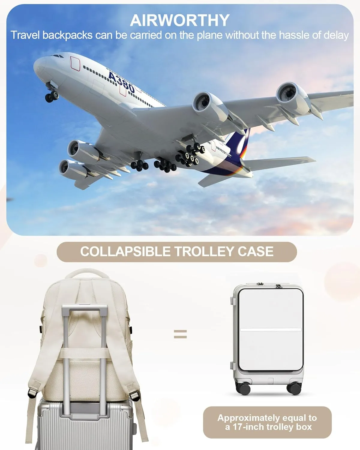 suwasp Large Travel Backpack for Women Men Airline Approved Carry On Personal Item Backpack Bag Frontier Airlines Personal Item Bag Flight Approved Luggage Backpack - White