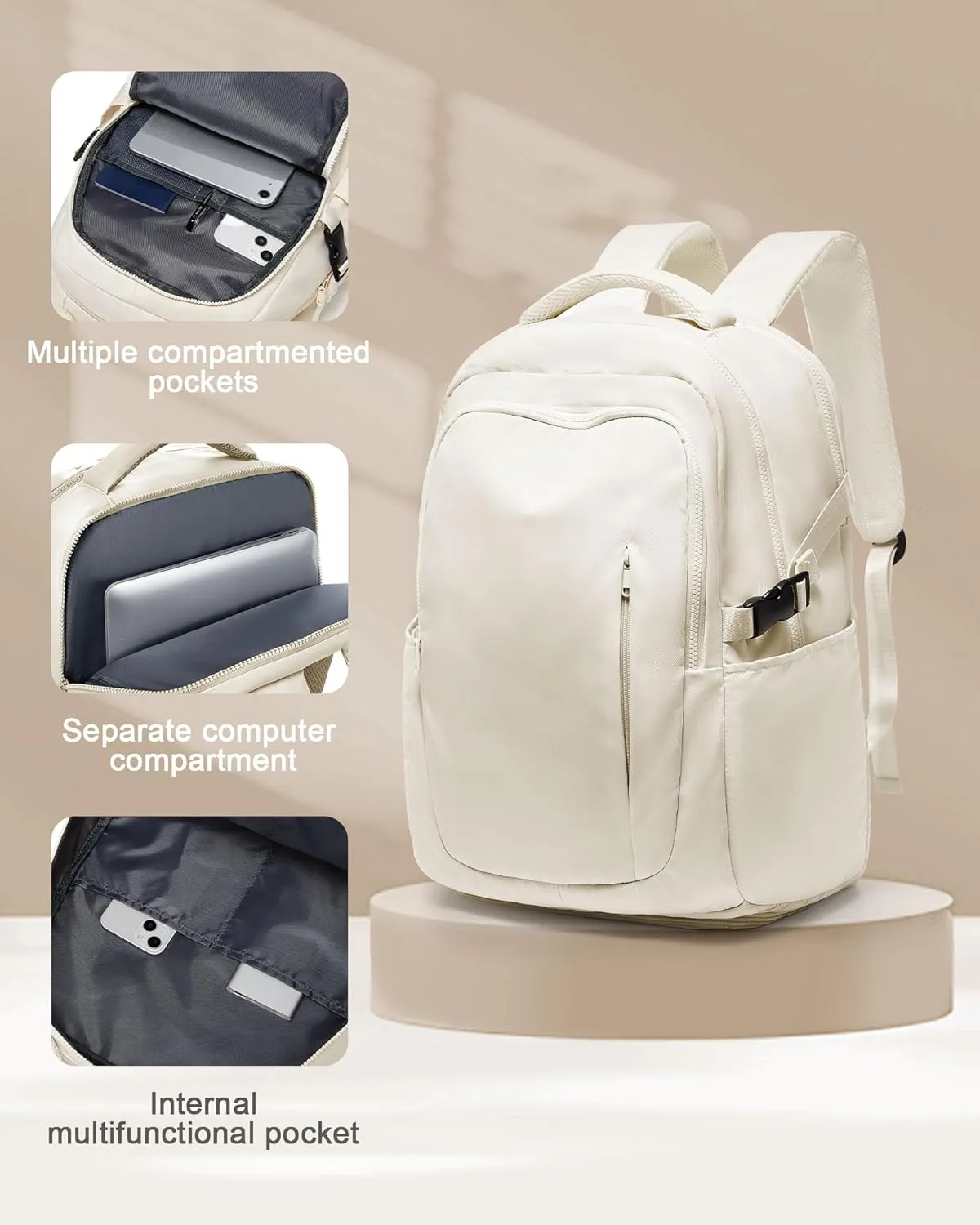 suwasp Large Travel Backpack for Women Men Airline Approved Carry On Personal Item Backpack Bag Frontier Airlines Personal Item Bag Flight Approved Luggage Backpack - White
