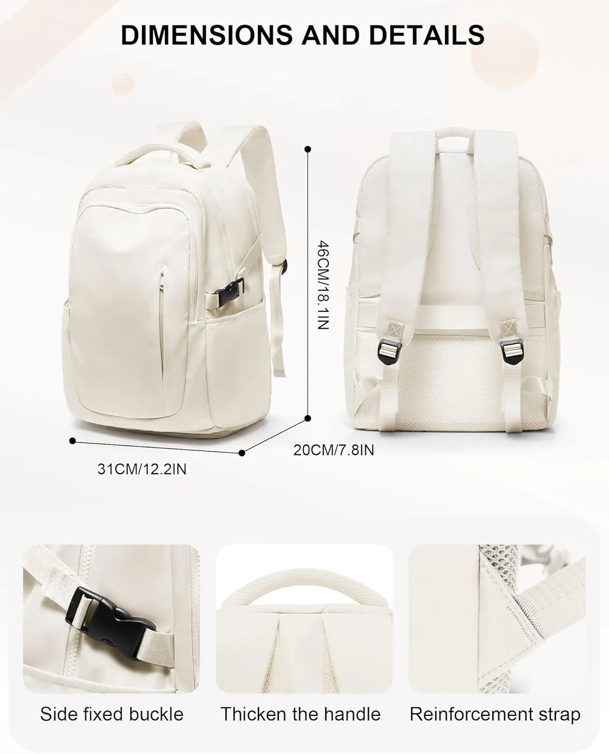 suwasp Large Travel Backpack for Women Men Airline Approved Carry On Personal Item Backpack Bag Frontier Airlines Personal Item Bag Flight Approved Luggage Backpack - White
