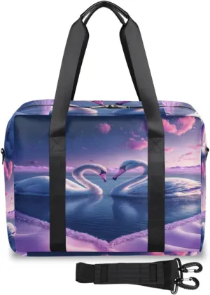 Swan Love Romance Weekender Bag, Waterproof Travel Duffel Bags, Overnight Bags for Women, Duffel Bag with Trolley Sleeve, For Men Travel Business Gym Gift