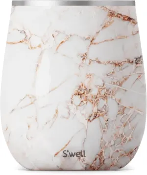S'well Stainless Steel Wine Tumbler, 9oz, Calacatta Gold, Triple Layered Vacuum Insulated Container Keeps Drinks Colder for Longer, BPA Free Barware