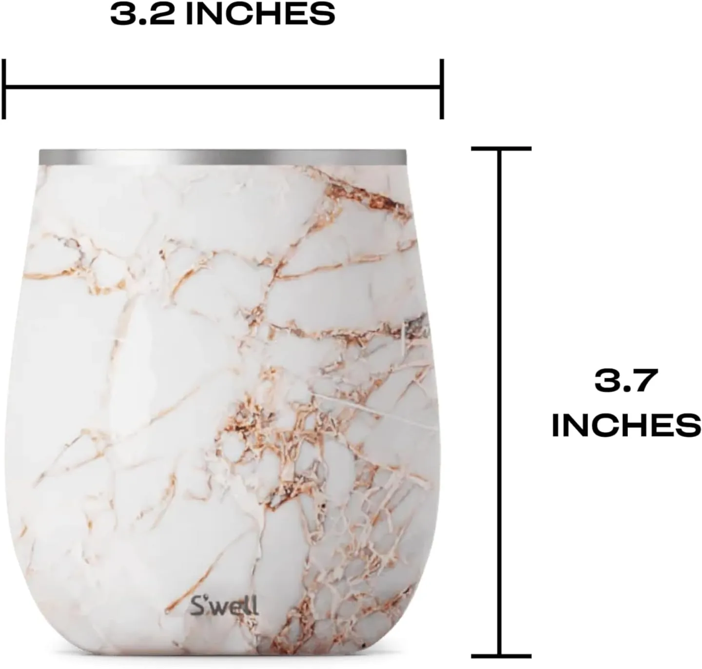 S'well Stainless Steel Wine Tumbler, 9oz, Calacatta Gold, Triple Layered Vacuum Insulated Container Keeps Drinks Colder for Longer, BPA Free Barware