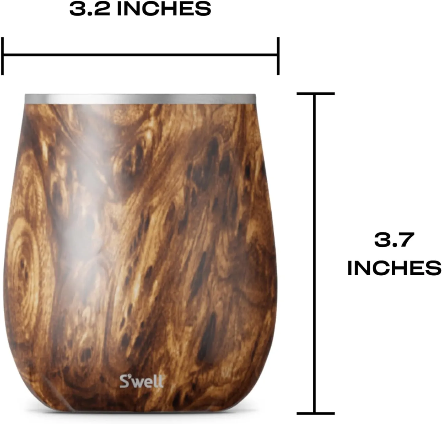 S'well Stainless Steel Wine Tumbler, 9oz, Teakwood, Triple Layered Vacuum Insulated Container Keeps Drinks Colder for Longer, BPA Free Barware