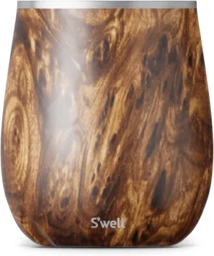 S'well Stainless Steel Wine Tumbler, 9oz, Teakwood, Triple Layered Vacuum Insulated Container Keeps Drinks Colder for Longer, BPA Free Barware