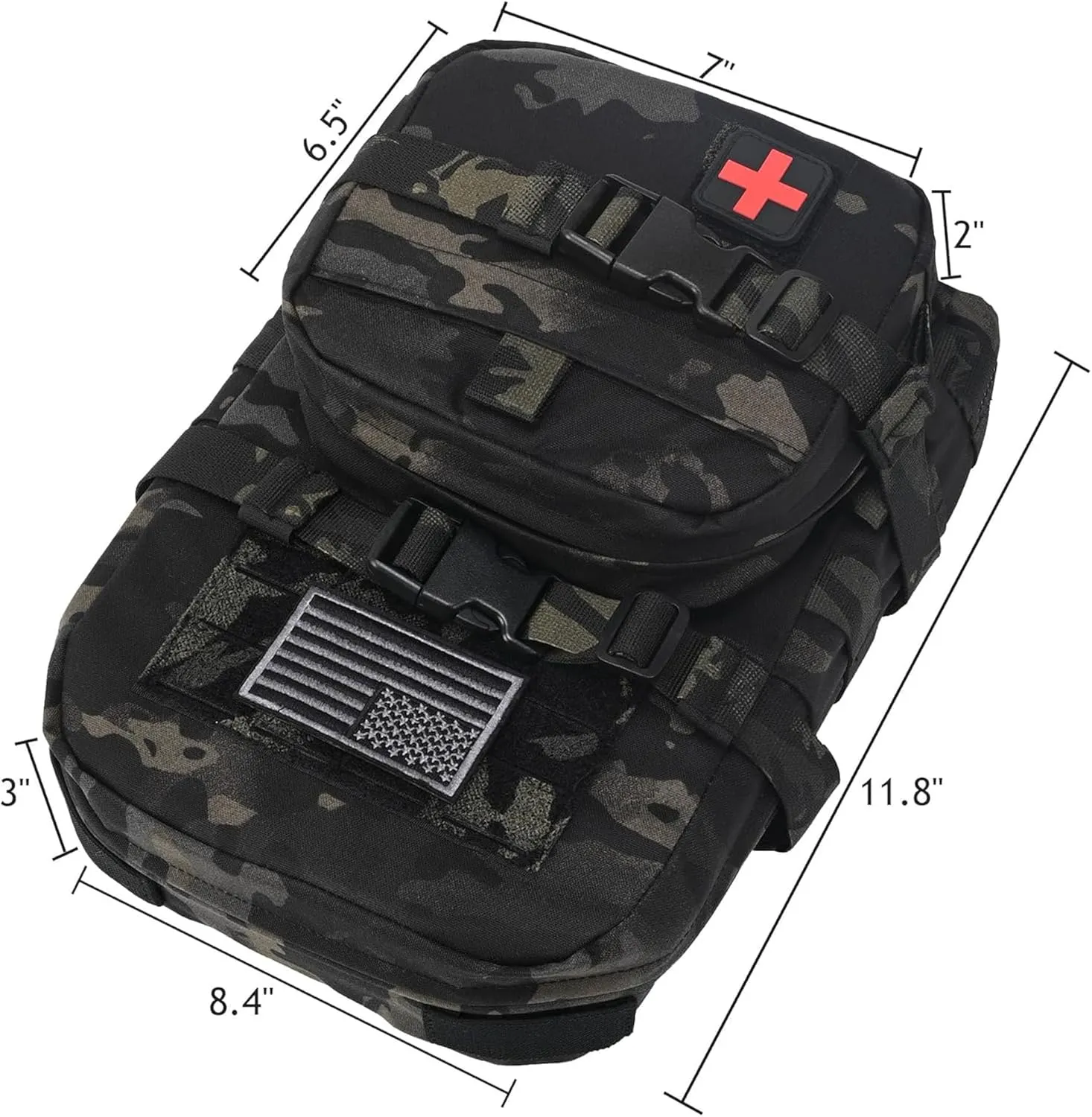 Tactical Mini Molle Hydration Pack,Molle Hydration Carrier with IFAK Pouch&US Flag&Med Patch,Hydropack for 2L Water Bladder