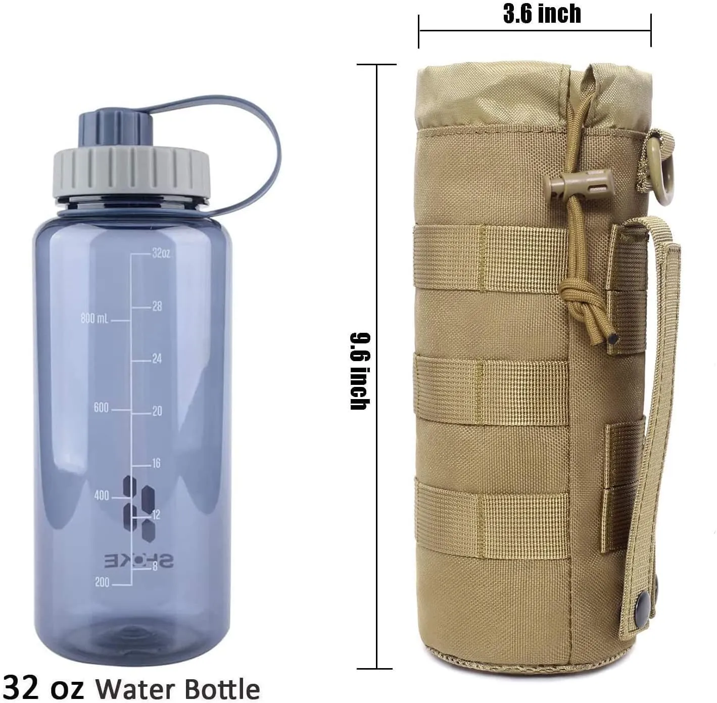 Tactical Molle Water Bottle Pouch Military Drawstring Open Top & Mesh Bottom Travel Water Bottle Holder Bag Tactical Hydration Carrier