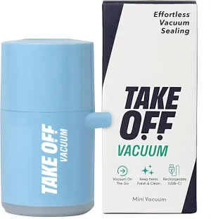 TAKE OFF Mini Vacuum Rechargeable Pump, Reduce Original Volume, Vacuum Seal Air Compression, Lightweight and Portable Travel Vacuum Pump, For Travel Space Saving and for Vacuum Seal Bags, Blue