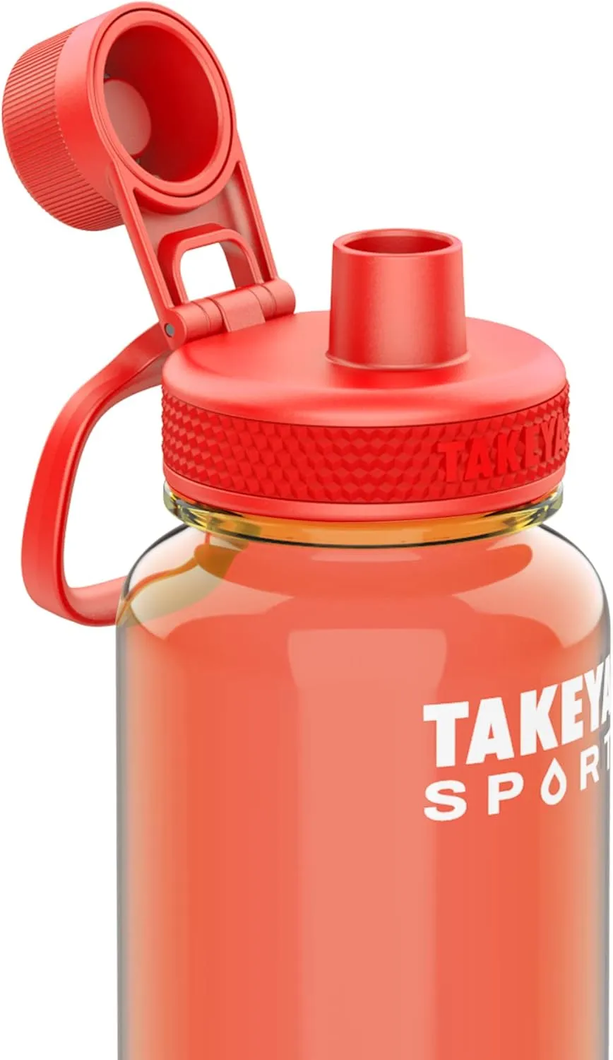 Takeya Tritan Sport Water Bottle with Spout Lid - BPA-Free & Dishwasher-Safe Water Bottle - Reusable Bottle with Lid Handle - Simple Leak-Proof Water Bottle - 32 oz, Pro Fire