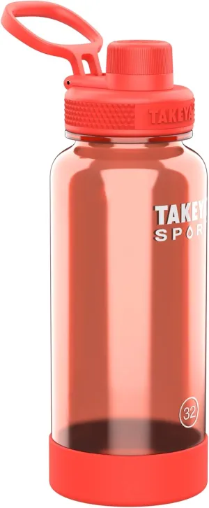 Takeya Tritan Sport Water Bottle with Spout Lid - BPA-Free & Dishwasher-Safe Water Bottle - Reusable Bottle with Lid Handle - Simple Leak-Proof Water Bottle - 32 oz, Pro Fire