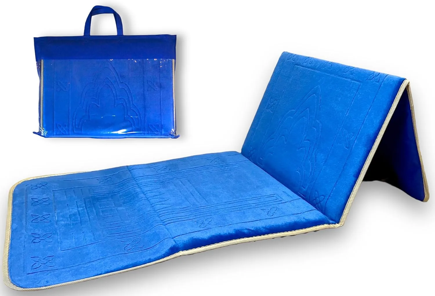 Tawakul Foldable Prayer Mat with Backrest - Thick & Padded Extra Comfort & Tote Bag for Easy Travel - Perfect for Jumah, Ramadan, Hajj, Umrah Gift for Family & Friends (Cerulean)