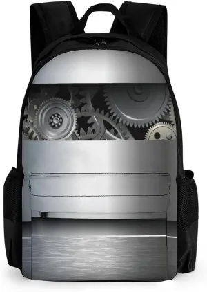 Technological Gears Robotic Future Imagination Unisex Backpack Casual Daypacks 16.1" * 12.6" * 6.7" Shoulders Bag for Camping Hiking Travel Gear