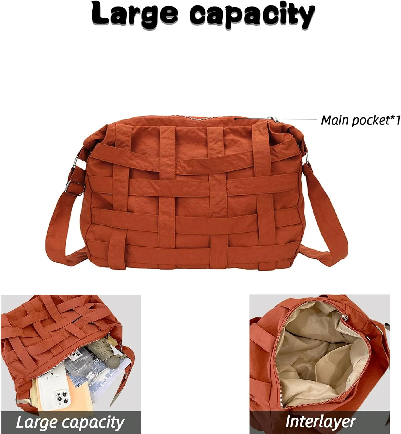 Teclado Casual Messenger Bag Interleaved Grid Nylon Crossbody Bag Chic Shoulder Bag Large Laptop Bag Travel Daypacks