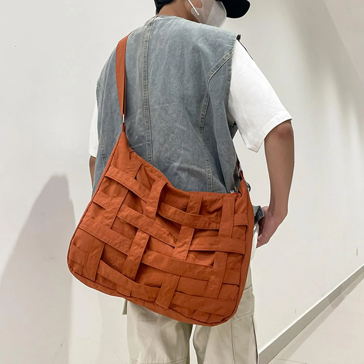 Teclado Casual Messenger Bag Interleaved Grid Nylon Crossbody Bag Chic Shoulder Bag Large Laptop Bag Travel Daypacks