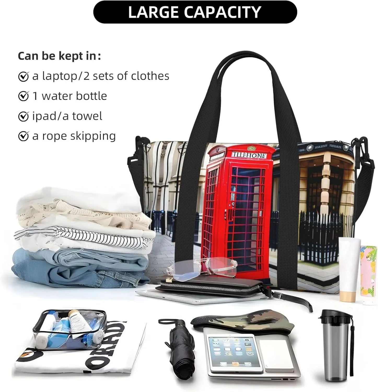Telephone Booth Travel Duffel Bag Carry On Tote Bags For Men,Weekender Overnight Bag,Sports Tote Gym Bag