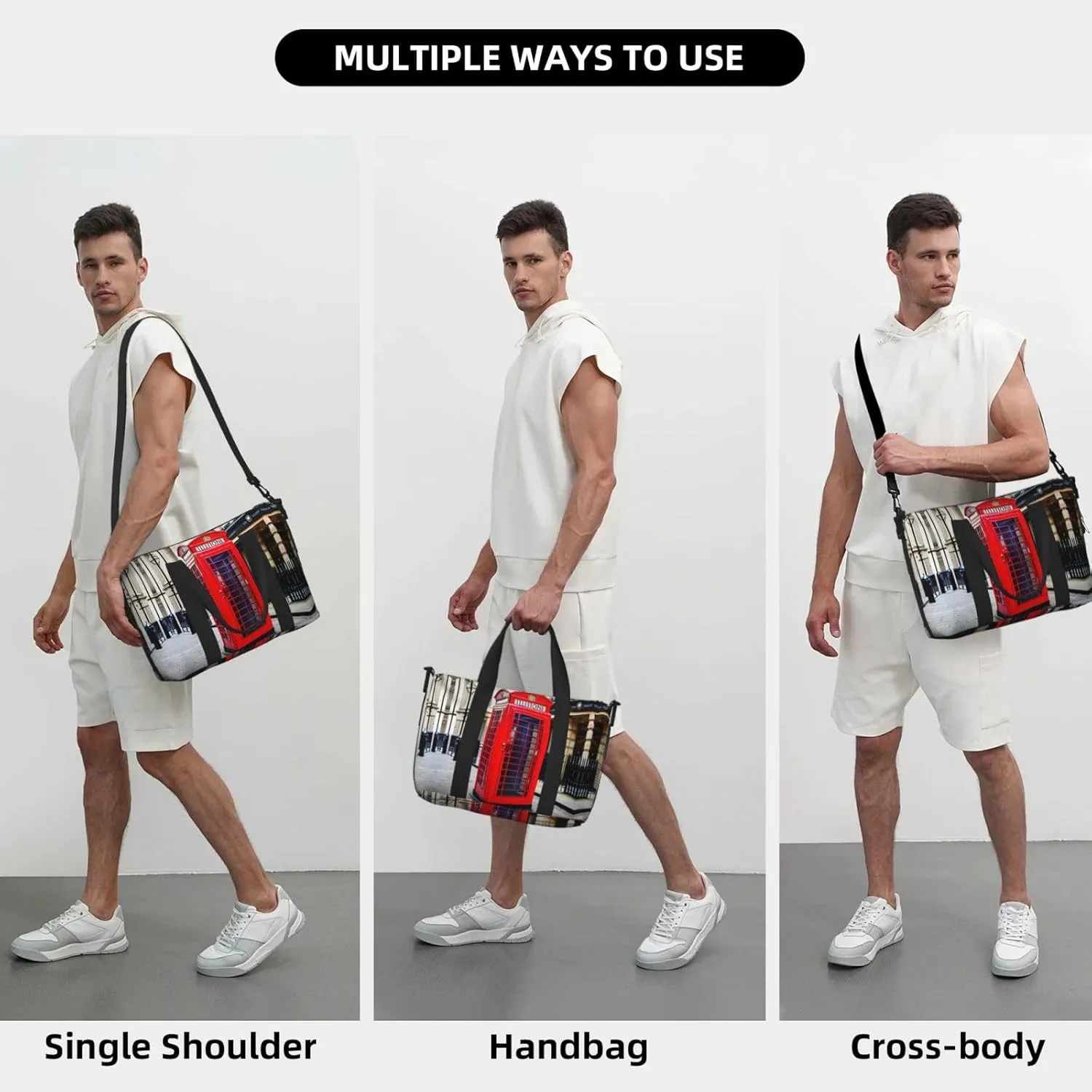 Telephone Booth Travel Duffel Bag Carry On Tote Bags For Men,Weekender Overnight Bag,Sports Tote Gym Bag