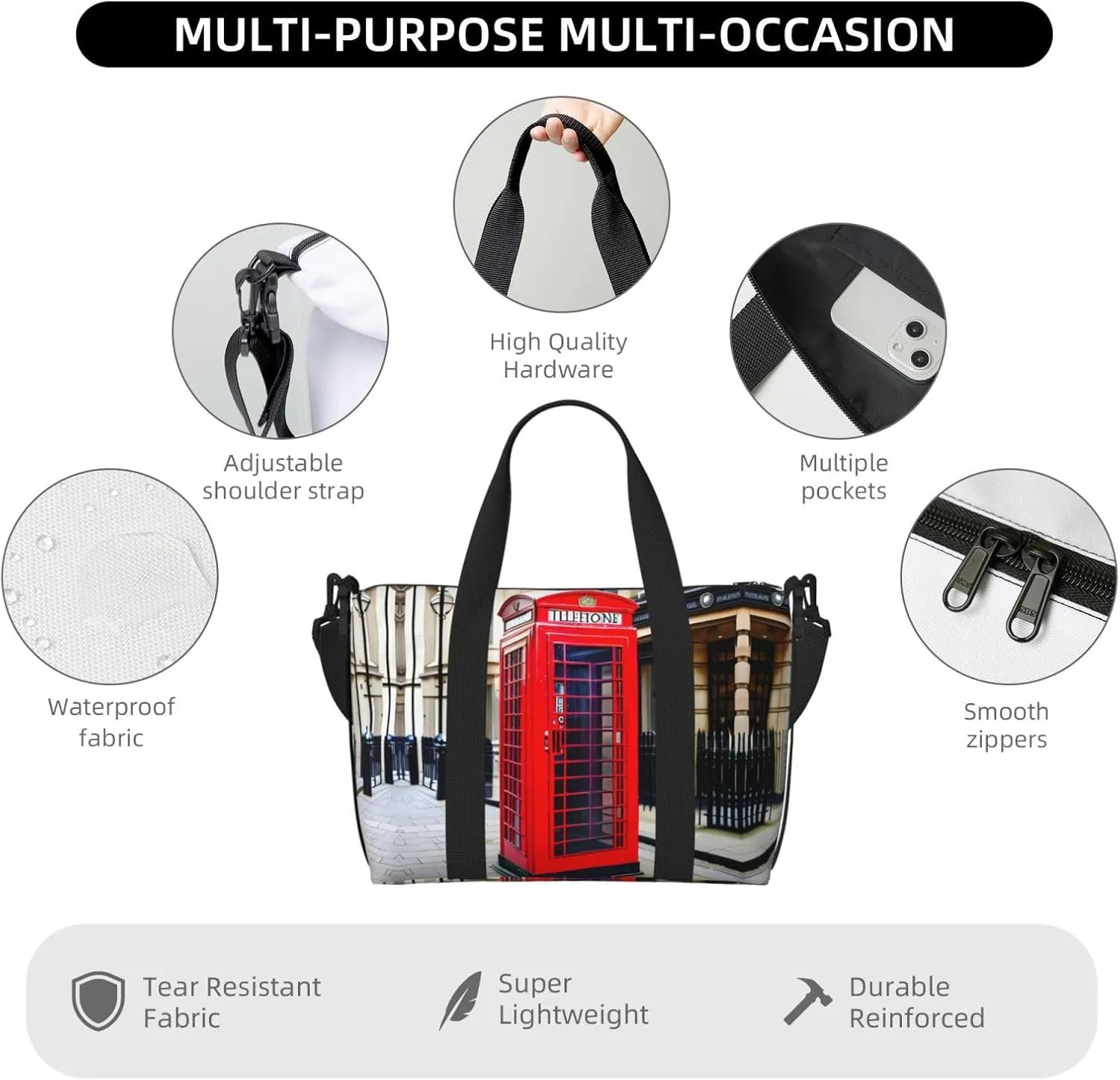 Telephone Booth Travel Duffel Bag Carry On Tote Bags For Men,Weekender Overnight Bag,Sports Tote Gym Bag