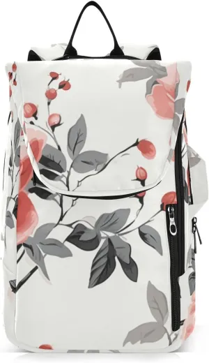 Tennis Bag Tennis Backpack for Women Men, Tennis Bag Holds 2 Rackets, Pickleball Paddles Balls, Badminton Squash, Chinese Painting Rose (2)
